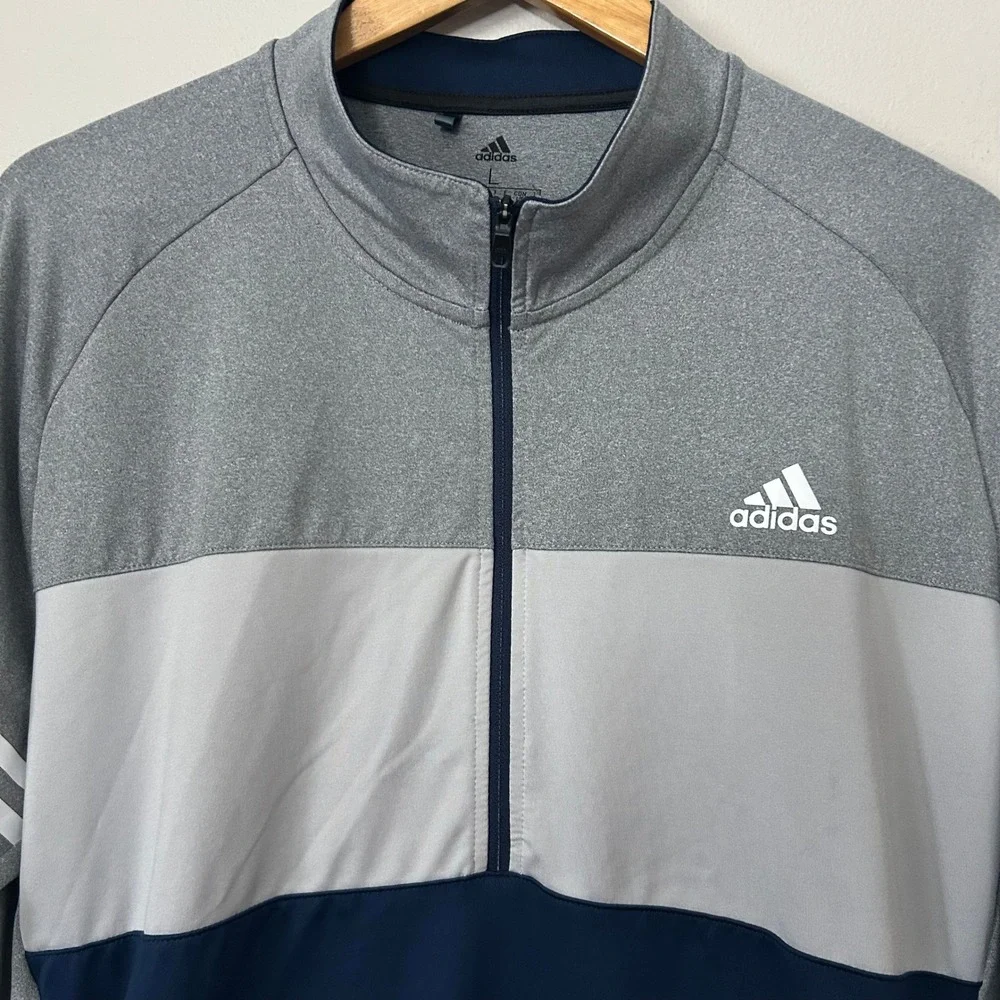 Adidas Pullover‎ Mens Large Gray Navy 1/4 Zip Colorblock Sweatshirt Athletic